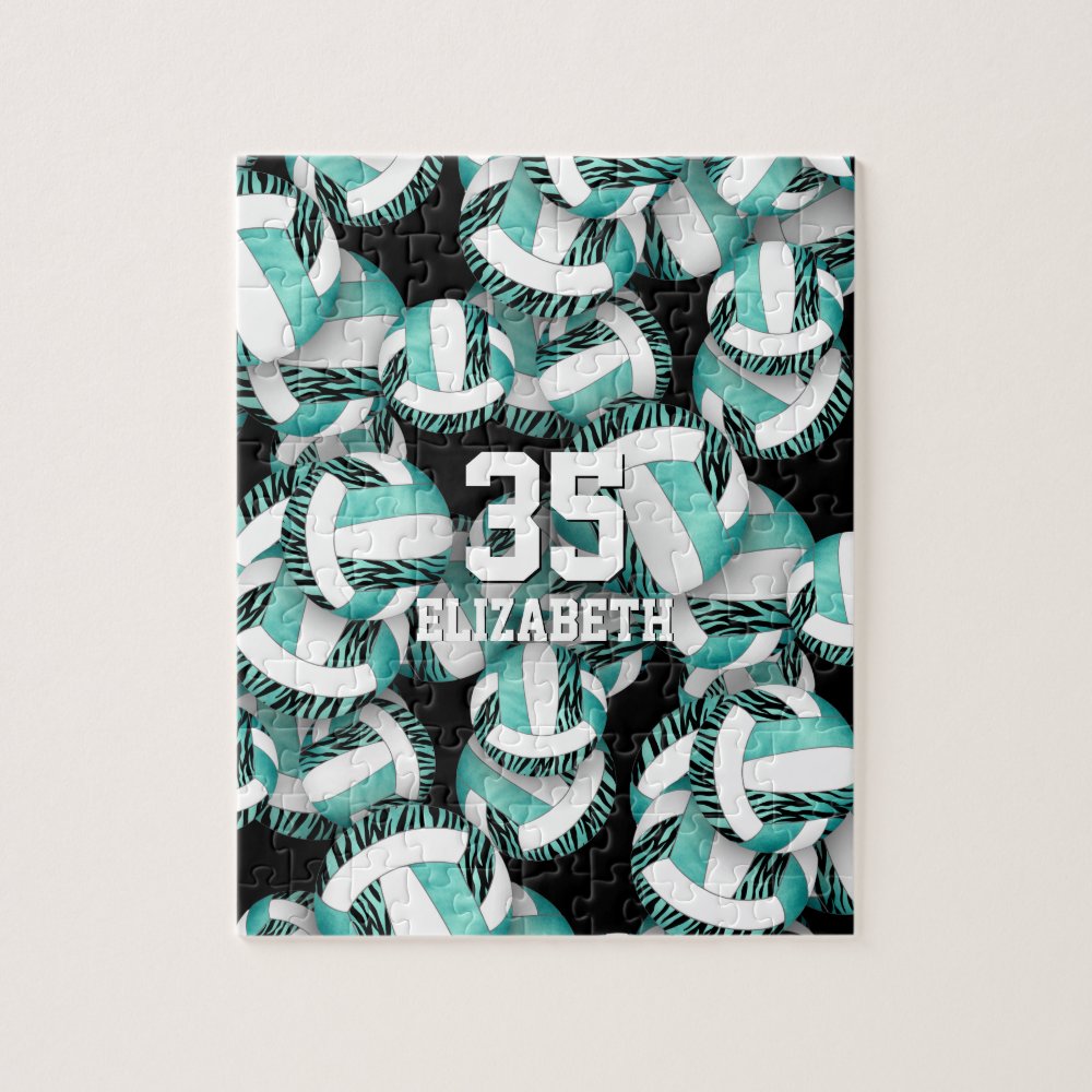 girls turquoise with zebra stripes volleyballs jigsaw puzzle r076b813a684a4622aca49f9de0e987f3 ambtl 8byvr 1000 - Volleyball Gifts