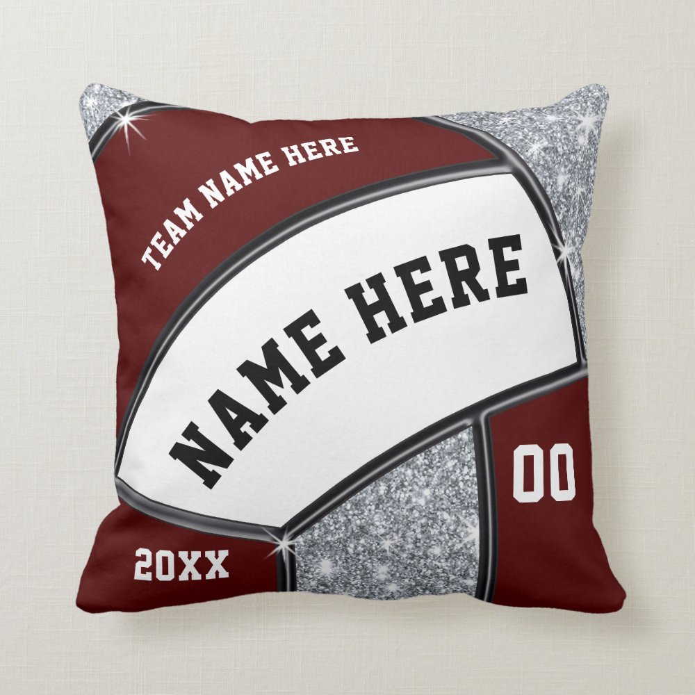 maroon white silver volleyball team gift ideas throw pillow r386d1bf0e18b474cba477bd53023f292 6s309 8byvr 1000 - Volleyball Gifts