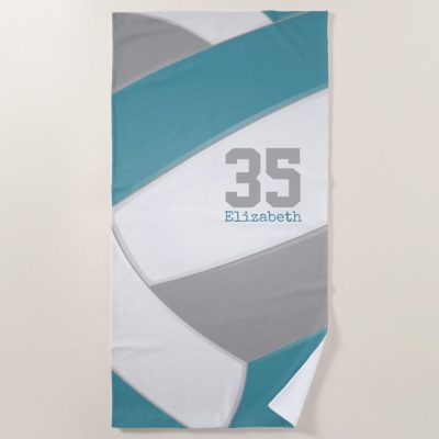 teal gray and white girls volleyball personalized beach towel r4c63c0940d9f49ad87a0aaf7fb51e06d eapwm 1000 - Volleyball Gifts Store