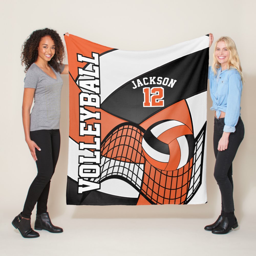volleyball design orange white black fleece blanket - Volleyball Gifts
