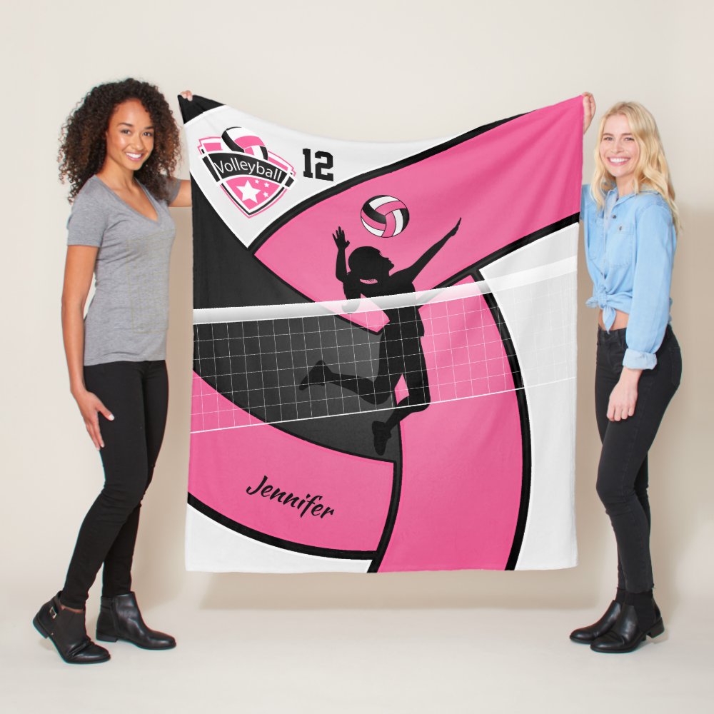 volleyball girl with diy number pink fleece blanket - Volleyball Gifts