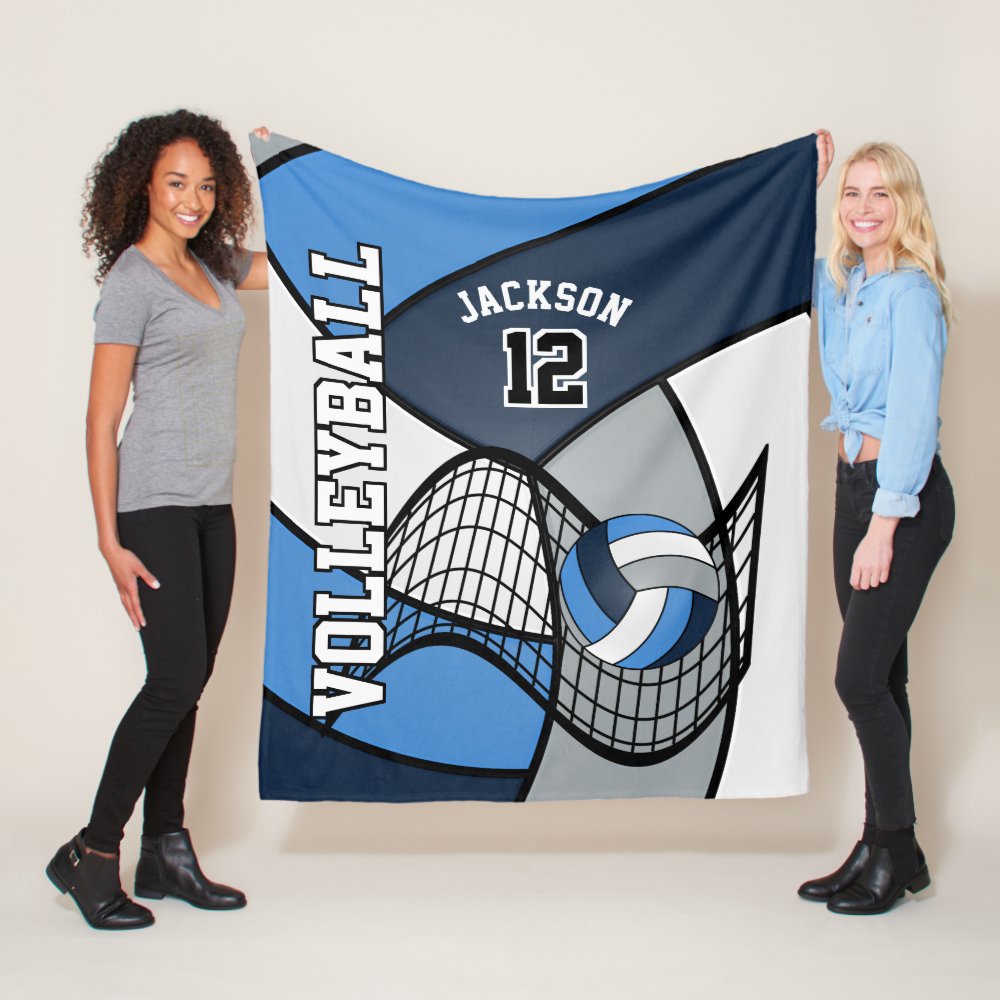 volleyball sport in blue white and gray fleece blanket - Volleyball Gifts