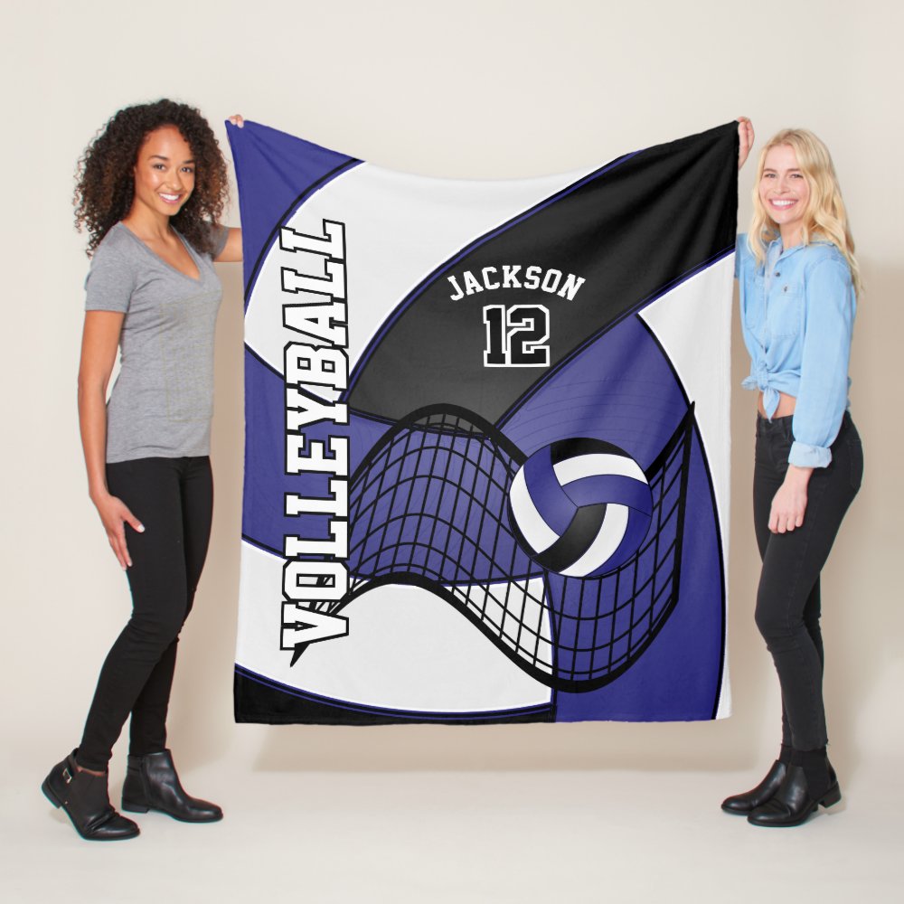 volleyball sport in dark blue white black fleece blanket - Volleyball Gifts