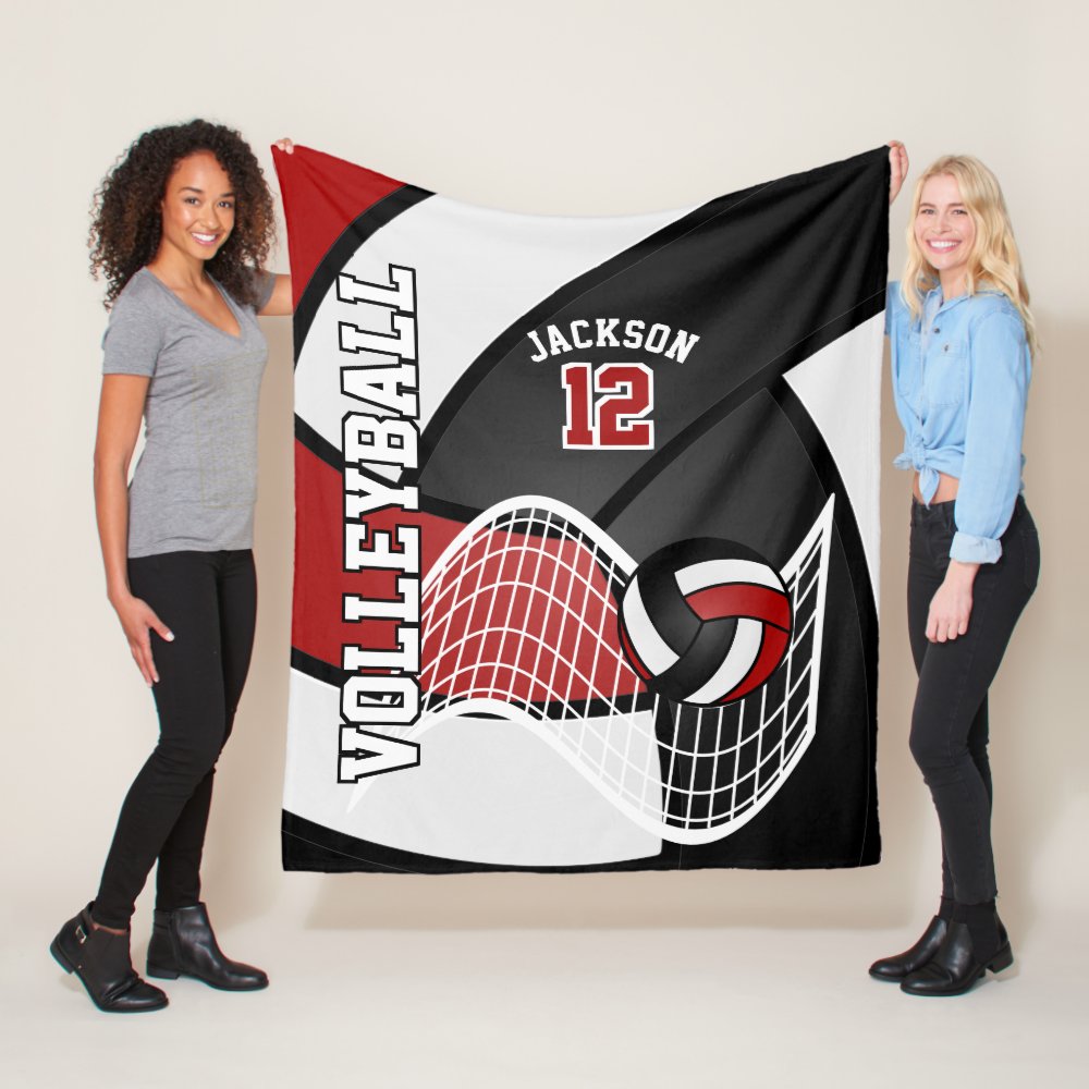 volleyball sport in dark red white black fleece blanket - Volleyball Gifts