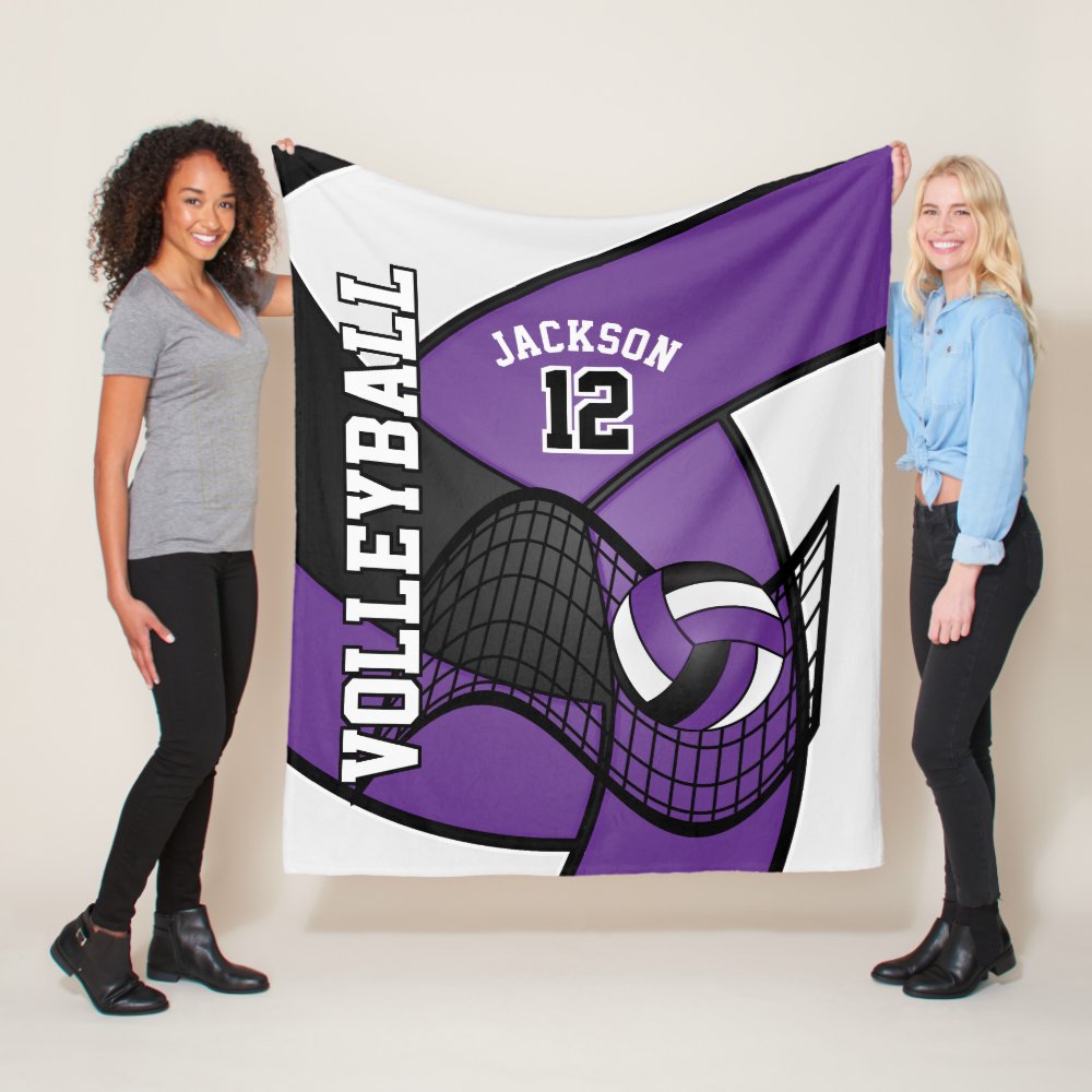 volleyball sport in purple white black fleece blanket - Volleyball Gifts